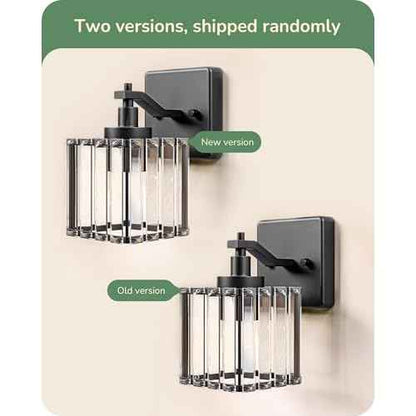 EDISHINE Bathroom Light Fixtures, Modern Wall Sconces Set of Two, Crystal Bathroom Vanity Llight, Indoor Lighting Fixtures Over Mirror, Black Wall Lamp for Bedroom