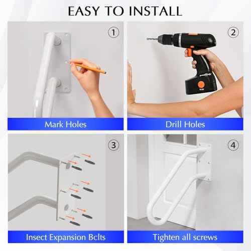 Hand Rails for Outdoor 1-2 Steps, Indoor Stairs, Bathroom, Wall Mount Non-Slip U-Shape Stair Hand Railing White 2 Pack