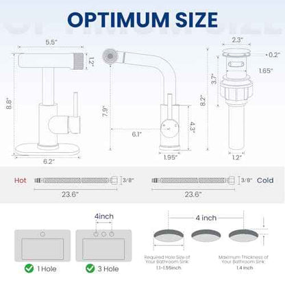 Matte Black Bathroom Faucet with Pull Down Sprayer, 6 Water Mode, Single Handle, 1 or 3 Hole Bathroom Sink Faucet with Pop Up Drain for RV Bar Laundry Vanity