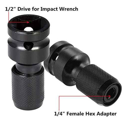 2 Pcs Drill Socket Adapter - 1/2 Inch Square Drive to 1/4 Inch Hex Shank Impact Wrench Adapter with Quick Release Chuck Converter for Impact Ratchet Wrench and Screwdriver Bit Holding Socket