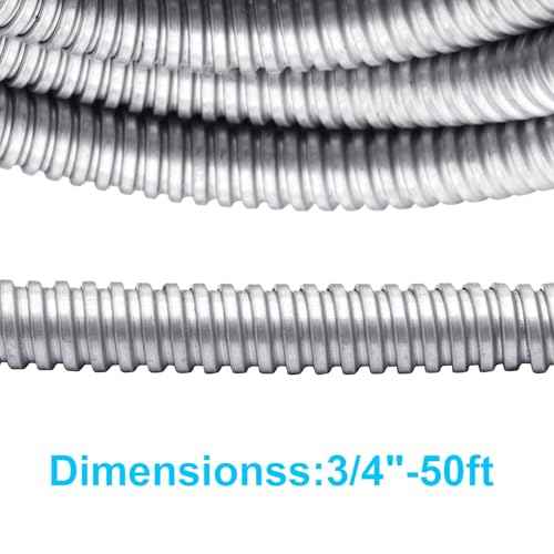 50 ft 3/4 Inch Reduced Wall Flexible Metal Conduit, Galvanized Steel Outdoor Electrical Conduit for Greenfield Wiring, Cable Management