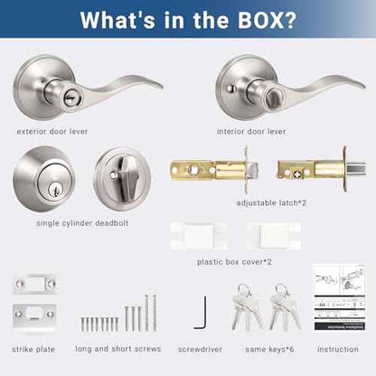Knobonly 2 Pack Keyed Alike Front Door Handle with Single Cylinder Deadbolt, Satin Nickel Exterior Door Lock Set, Zinc Alloy