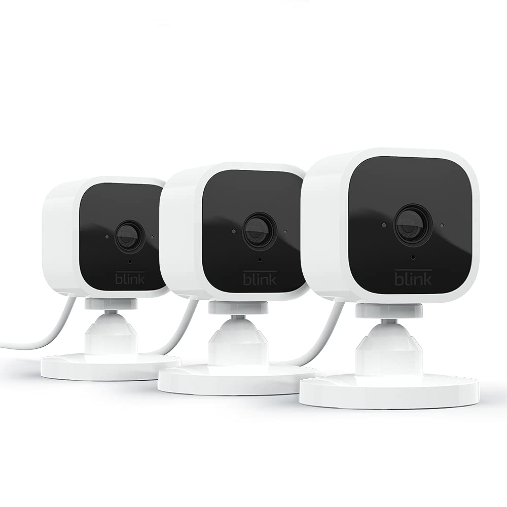 Blink Mini - Compact indoor plug-in smart security camera, 1080p HD video, night vision, motion detection, two-way audio, easy set up, Works with Alexa – 2 cameras (Black)