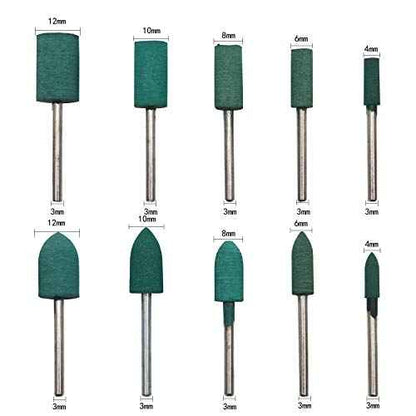 Rubber Polishing Bits Polishing Drill Bit Green Buffer Abrasive Bits Metal Polish Tips Rotary Tool Accessories 3 mm Mandrel Bullet Cylinder Shape 20 Pieces (Green)