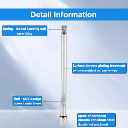 3/8 Inch Drive Extension Bar Set, Socket Extension Set Include 3, 6, and 10 Inch Extensions and 3/8 Inch Drive Universal Joint Sockets, 4 Piece Set