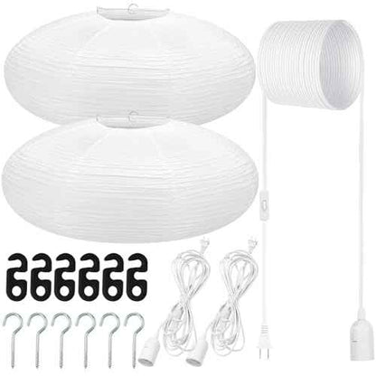 2 Sets Jumbo Paper Lanterns with Lamp Cord Cable White Hanging Paper Lanterns Chinese Japanese Pendant Hanging Lamp for Birthday Wedding Bridal Anniversary Party Decoration (Oval,22 Inch)