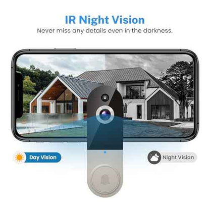 1080P Smart Wireless Video Doorbell Camera, AI Human Detection, 2.4G WiFi, Two-Way Talk, Battery Powered, Night Vision, Real-Time Alerts, Weather-Resistant, Cloud Storage (Linen)