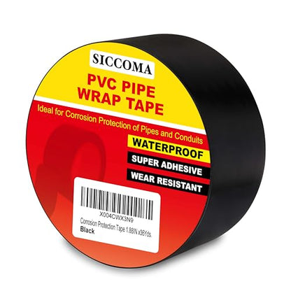 Corrosion Protection Pipe Tape for Drain Pipe, Metal & Electrical Piping Weatherproof PVC Pipe Wrap Insulation Tape for Outdoor, Underground Pipe Duct Anti-Corrosion & Protection, 1.88 IN X 36 Yds
