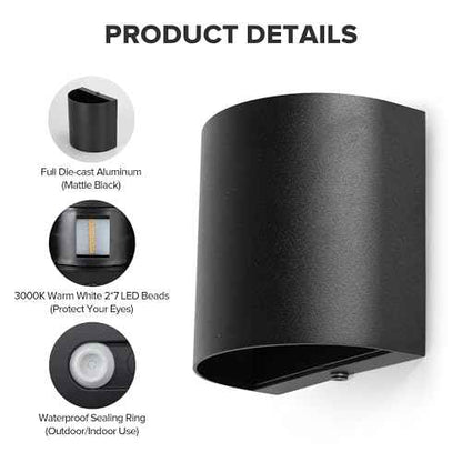 LUTEC 2-Pack LED Up & Down Adjustable Wall Lights,Anti-Rust Aluminium Modern Outdoor Indoor Wall Sconce, 10W, 400LM, 3000K Warm White Exterior Light, IP65 Waterproof for Porch, Patio, Garage-Black