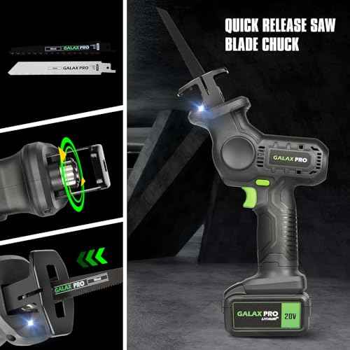 GALAX PRO 20V Cordless Reciprocating Saw, 0-3000RPM Variable Speed Power Reciprocating with 4.0Ah Battery, 2pcs Wood Blades & 1pcs Metal Blade