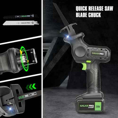 GALAX PRO 20V Cordless Reciprocating Saw, 0-3000RPM Variable Speed Power Reciprocating with 4.0Ah Battery, 2pcs Wood Blades & 1pcs Metal Blade
