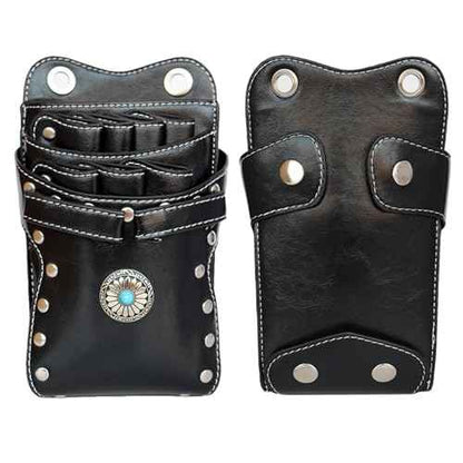 , crossbody and waist dual purpose Scissor Holder Hairdressing Tools Storage Holster Shear PU Leather Pouch with Removable for Hairstylists Groomer Makeup Artists Comb