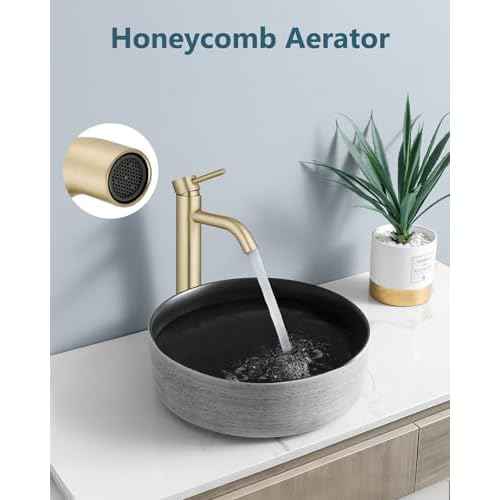 Aolemi Vessel Sink Faucet ? SUS304 Stainless Steel Tall Bathroom Faucet,Single Lever Handle,1 Hole Bathroom Faucets with Supply Lines and Pop Up Drain,Brushed Gold