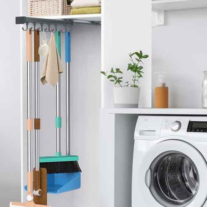 Pull Out Broom Holder, Multifunctional Slide Broom And Mop Storage/Organizer With Adjustable Double Row Sliding Hook, Garage Organization Hooks, for Closet Laundry Garage - Dark grey - 36cm
