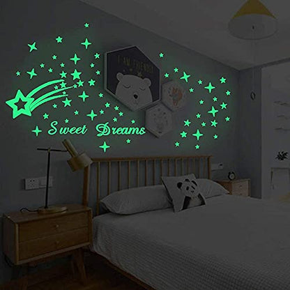 121Pcs Glow in The Dark Ceiling Wall Stickers Stars and Words - Sweet Dreams - Glowing Wall Decor for Kids Nursery Bedroom Living Room