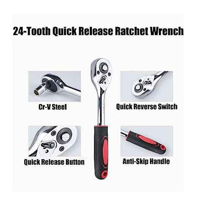 1/4¡± Ratchet Socket Wrench Set, Mechanic Tool Kit and Sockets Set with Quick Release Reversible Ratchet Handle and Extension Bar, 12 Pcs Set
