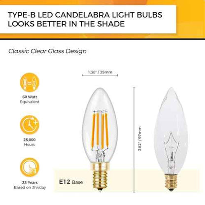 Hizashi 90+CRI E12 LED Bulb 60 Watt Dimmable, 2700K Soft White, Candelabra Light Bulb, B11 Chandelier Light Bulbs, 6W, 550LM, Candle Light Bulbs, UL Listed, 24 Pack
