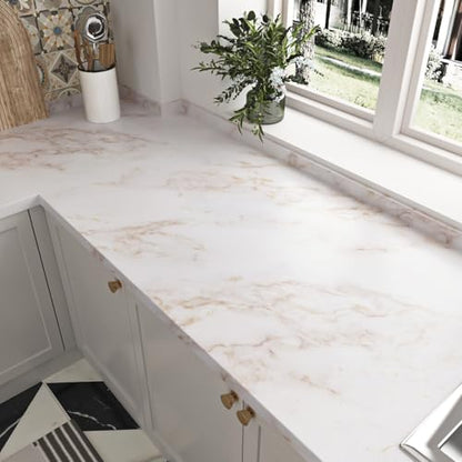 Gold Marble Contact Paper Peel and Stick Countertops for Kitchen Countertop Waterproof Removable Matte White Marble Wallpaper for Bathroom Counter Table Furniture 15.7'' x 78.7''