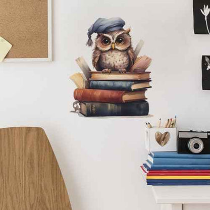 Reading Corner Wall Decals Owl Reading Books Wall Stickers Removable Peel and Stick Wall Art Decals for Reading Room Kids Room Playroom Classroom School Library Decor (B)