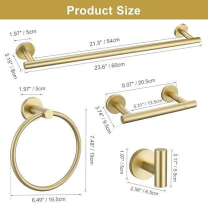 10 Pieces Brushed Gold Bathroom Hardware Towel Bar Set for Bathroom Wall, 23.6Inch Bathroom Accessories Set Upgraded Bathroom Towel Holder, Stainless Steel Towel Racks Bathroom Wall Mounted