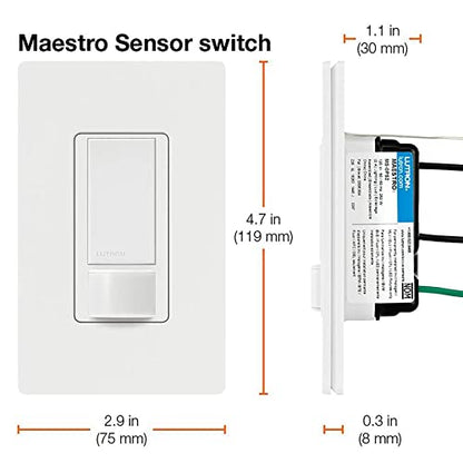 Lutron Maestro Motion Sensor Light Switch Indoor for Bathroom, Garage, Laundry Room, Any Bulbs, Occupancy Vacancy Sensor, Single-Pole, MS-OPS2-WH, White