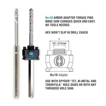 Spyder ¨ü-inch Hex8 HSS Hole Saw Pilot Bit, Compatible with Rapid Core Eject, for Wood and Metal
