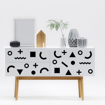 260 Pcs Self-Adhesive Abstract Geometric Shape (Triangle, Circle, Square) Wall Stickers - 10 Sheets Removable Vinyl Wall Decasl for Home, Office, Kids Room, Nursery, Playroom Decor (Black)