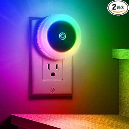 Night Light for Kids, Dynamic RGB Night Lights Color Changing, Nightlight with Light Sensors, Kids Night Lights for Bedroom, Plug in Nightlight for Boys, Girl Night Light, 2 Pack