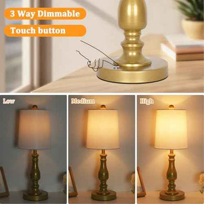 Dott Arts Cordless lamp Table Lamps Set of 2, Battery Powered Rechargeable lamp 3-Way Dimmable Modern Nightstand Lamp Sets Bedside Touch Desk Lamp for Bedroom Living Room, LED Bulbs Included(Gold)