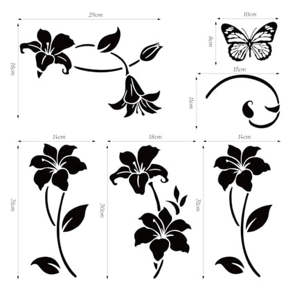 SHUCHING Black Flower Vine Butterfly Wall Decals Peel and Stick, Vinyl Simplicity Floral Wall Sticker, Wall Decor Art Home Decoration for Bedroom Living Room Office