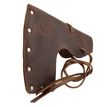 Riveted Axe Head Sheath with String, Protector Case, Blade Safety Sleeve, Lumberjack, Camping Accessories, Full Grain Leather, Handmade, Bourbon Brown