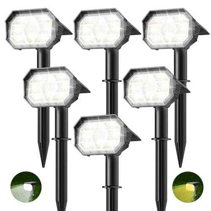 Brightown 6Pack Solar Spot Lights Outdoor [Cool & Warm Light 2-in-1], IP67 Solar Lights Outdoor Waterproof with 1800mAh, Two Mounting Methods Outdoor Solar Lights for Yard, Garden and Pathway