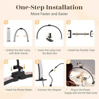 Half Moon Light for Nail Desk: 29" Foldable Half Moon Nail Desk Lamp with Phone Holder for Beginner - Arch Tech Light with 3 Color Modes & 10 Brightness for Manicure Salon (Black Diamond, Large)