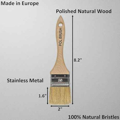 Set of 2 2 Inch Flat Paint Brushes - High European Quality - Natural Bristles - for Home, Wood, Walls, Art, Trim & Furniture - for Acrylic, Oil, Stain, Chalk & Latex Paints