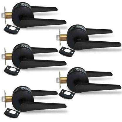 Solid Door Lever Handle with Key-Less for Hall & Closet Door Passage Round Non-Locking Lever Set - Matte Black, MD8820-DB-PS-5P