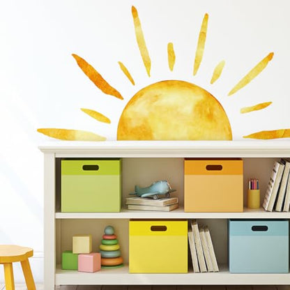 Large Boho Sun Wall Stickers, Watercolor Style Sunshine Peel and Stick Wall Decals, Baby Room Nursery Kids Bedroom Art Wall Decor
