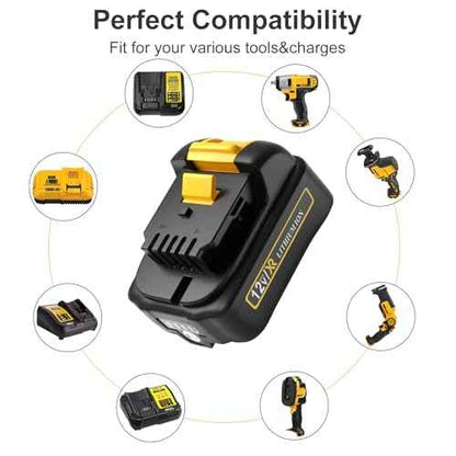 2Packs 12V Battery 3000mAh Replacement for Dewalt Battery 12V DCB120 DCB127 DCB125 DCB112