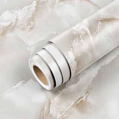 Livelynine Tan Marble Contact Paper for Countertops Off White Counter Top Peel and Stick Waterproof Desk Cover Kitchen Table Vinyl Wrap Removable Cream Onyx Quartz Marble Wallpaper Bathroom 15.8x78.8