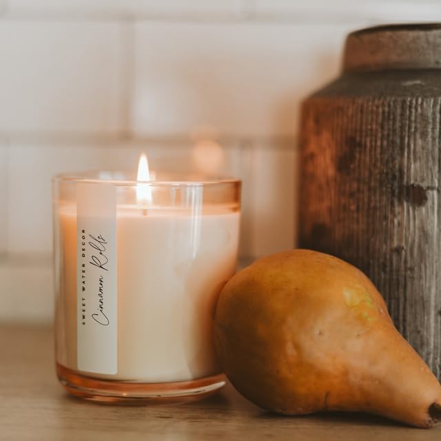 Sweet Water Decor Cinnamon Rolls Candle, 12oz Sandstone Glass Jar, Autumn Scented Notes of Cinnamon, Pastry, & Vanilla, 50+ Hour Burn Time, Non-Toxic Soy Wax Blend, Poured in The USA, Cotton Wick