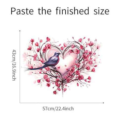 Pink Rose Love Heart Hummingbird Flower Wall Stickers,sacinora Valentine Romantic Love Floral Art Wall Decals Removable Vinyl Peel and Stick for Valentine's Day Wedding Anniversary Living Room Bedroom