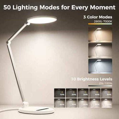 LED Desk Lamp for Home Office, Eye-Caring Desk Light for Video Call, Dimmable 3 Color Temperature 10 Brightness Computer Light, Led Desk Light, Memory & Timer Func, Adjustable Flexible Swing Arm