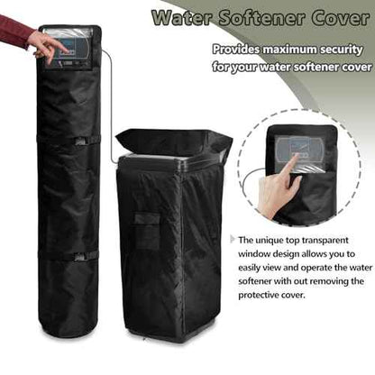 Bitubi 2Pcs Water Softener Cover, Outdoor Softener Tank/Filter Cover + Brine Tank Cover,Upgraded Top with Adjustable Transparent PVC Window, All Weather Protection, Black