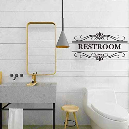 Restroom Sign Wall Decal Vinyl Stickers, Removable Cute Art Design DIY Sticker Mural for Restroom Bathroom Washroom WC Toilet Door Decoration
