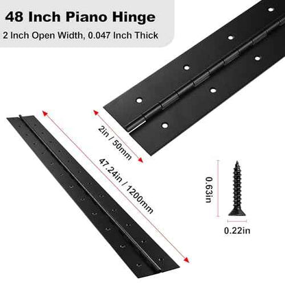 2 Pack Heavy Duty Piano Hinge 48 Inch x 2 Inch Width, 0.047'' Thick Stainless Steel Black Continuous Hinge for Cabinet, Door, Toolbox, Wooden Box, Metal Plate, Furniture, Industrial Project