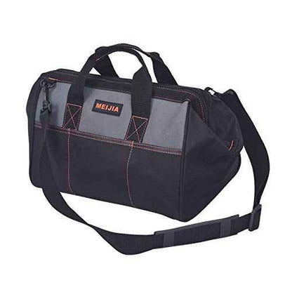 MEIJIA Portable Waterproof Tool Bag, Wide Mouth Open, Multi Inside Pockets for Tool Storage with Adjustable Shoulder Strap(14")