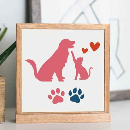 MAYJOYDIY 2pcs Cat Dog Stencils 11.8¡¿11.8inch Love Pet Animal Stencil with Paint Brush Reusable Dog Paw Print Bone Dog Bowl Template for DIY Craft Canvas Wall Wood Home Decor