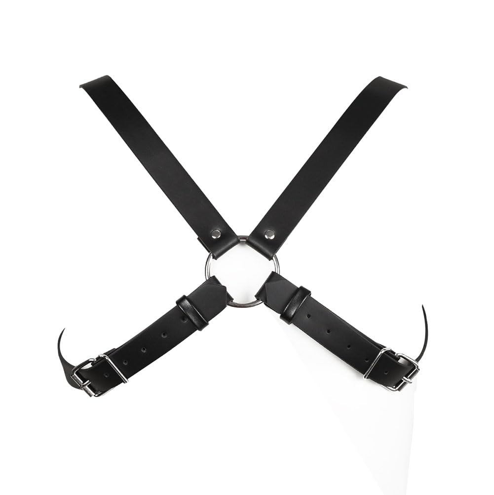 EeAmzQc Men's Black Punk Leather Body Chain Chest Harness Shoulder Straps Adjustable Medieval Guards for Knight Shrug Belt Costume Outfit