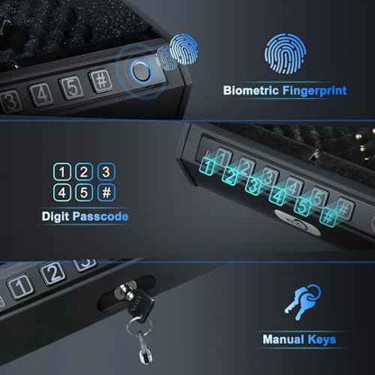 Biometric Gun Safe for Pistols Fingerprint Handgun Safe for Nightstand, Quick Access Pistol Lock Box with PIN Keypad & Keys, Portable Firearm Storage for Home Car Office