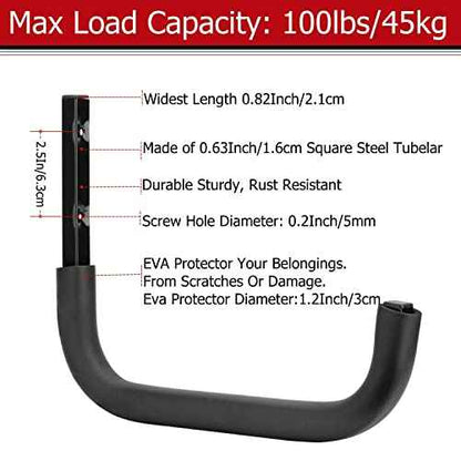 Heavy Duty Garage Storage Hooks, 12.4 Inch Ladder Storage Hanger, Wall Mount Utility Hook for Outdoor Indoor Organizer Folding Chairs, Bike, Tools, Water Pipes