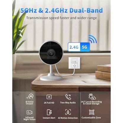 [5G & 2.4G] 2K Indoor Security Cameras for Home Security, AI Voice Change for 2-Way Talk, Motion Detection, Night Vision, 24/7 SD Recording/Cloud Storage, Baby Monitor/Dog/Pet Camera with Phone App, 2